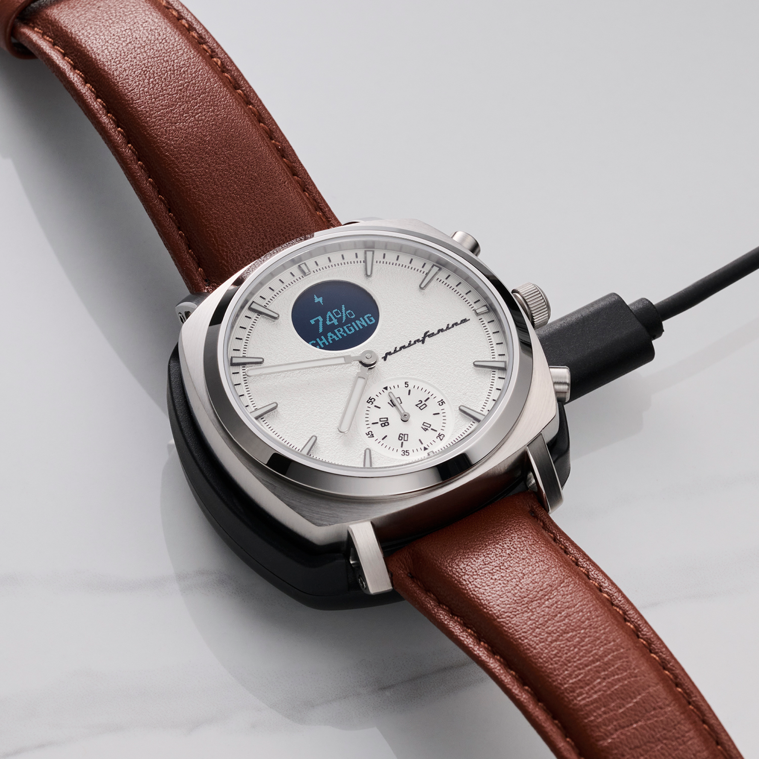 Smartwatch Genuine mit Senso Analoge Hybrid PININFARINA digitalem Display leather, – Steel