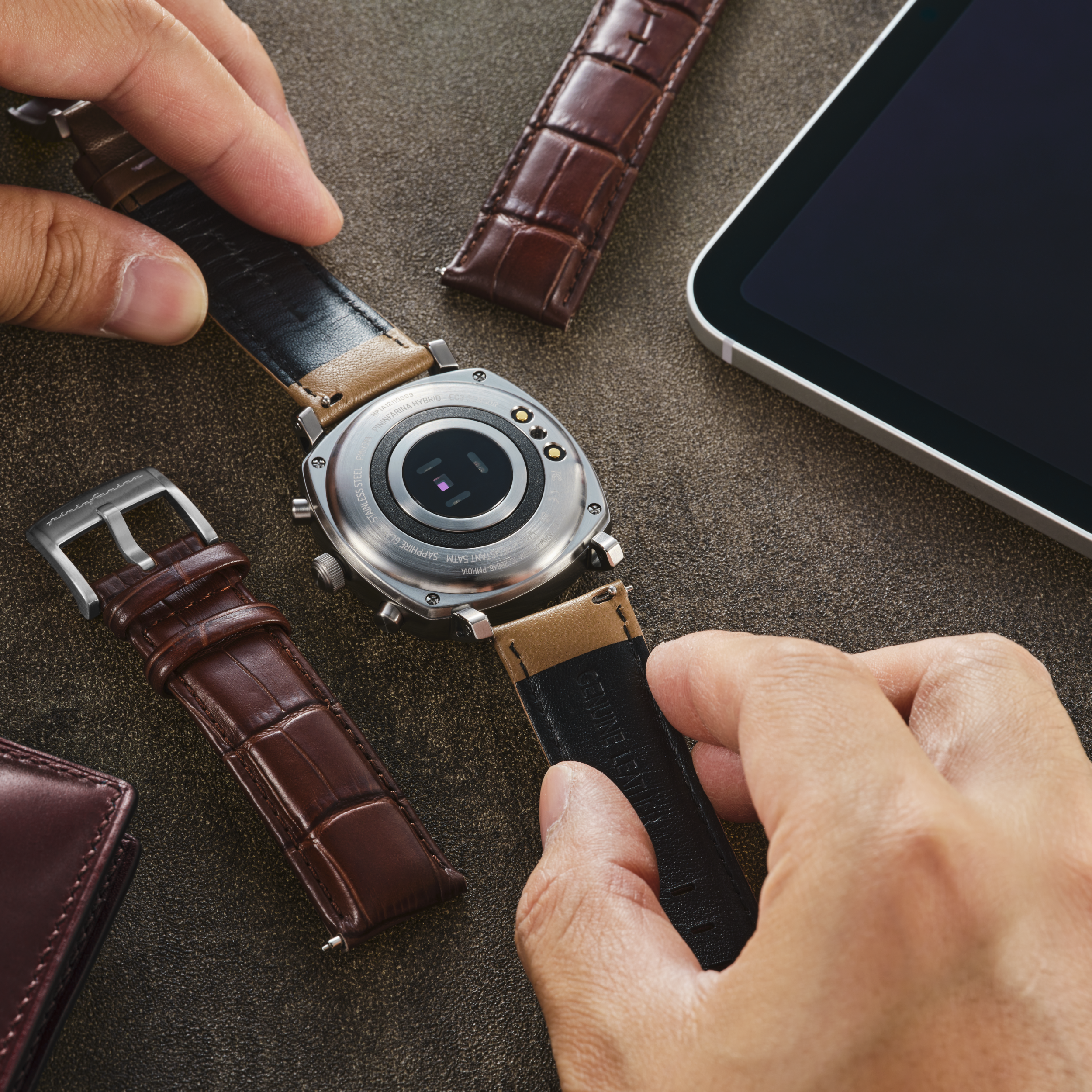 Genuine Display Steel leather, digitalem Hybrid PININFARINA mit Analoge Senso Smartwatch –
