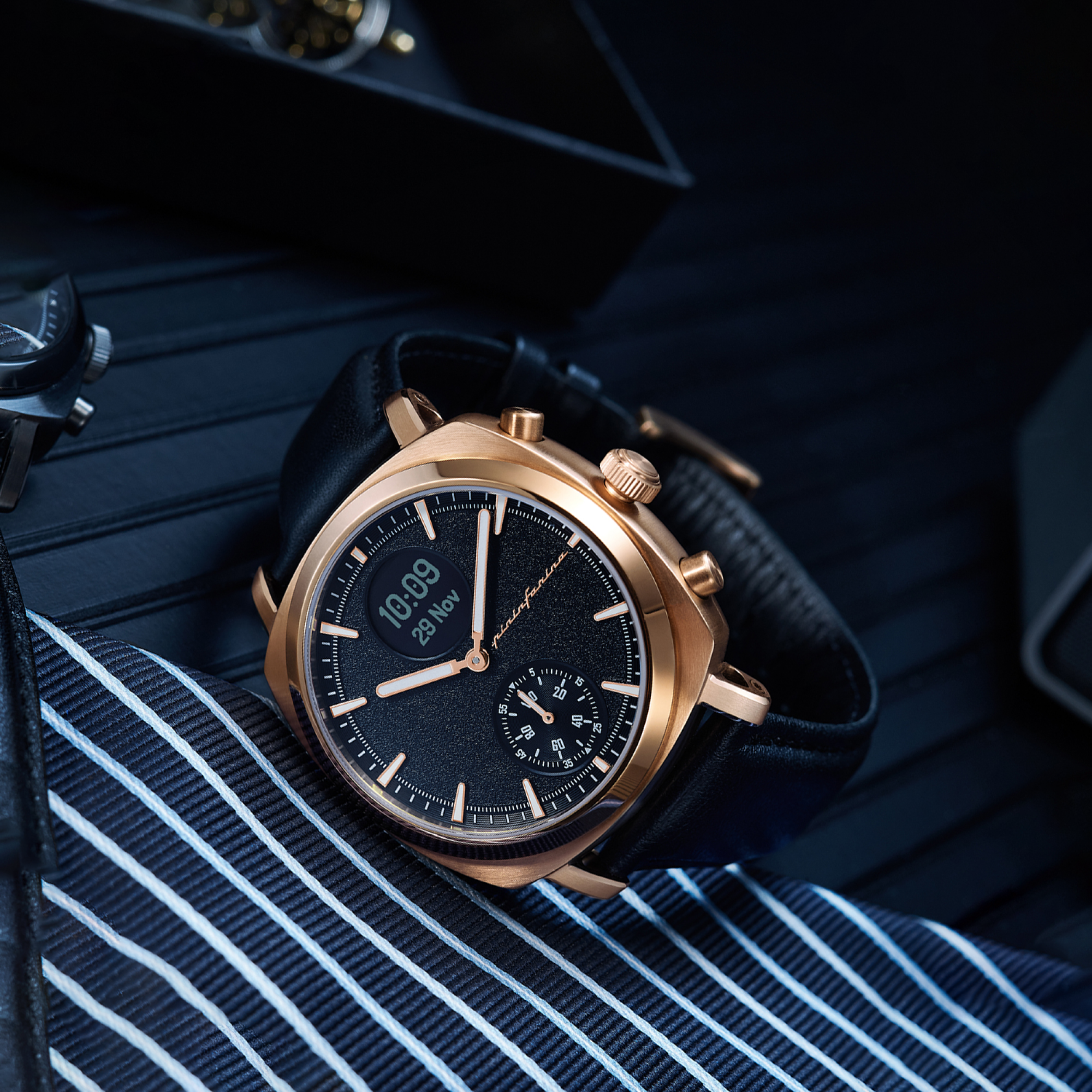 PININFARINA Senso Hybrid – gold Rose Smartwatch leather, digitalem Genuine Display Analoge it