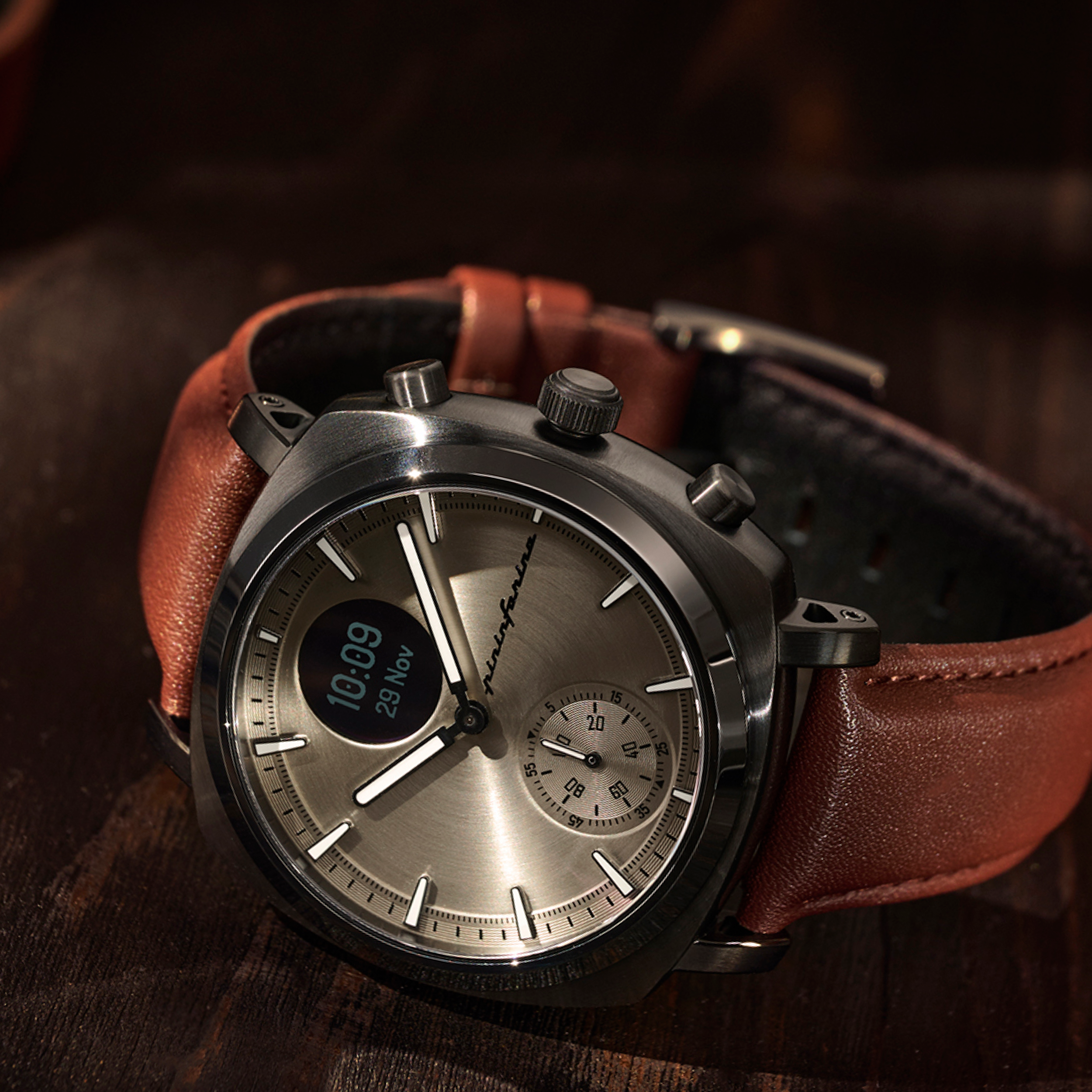 Dark Display mit leather, Senso grey Analoge Hybrid Genuine – Smartwatch digitalem PININFARINA
