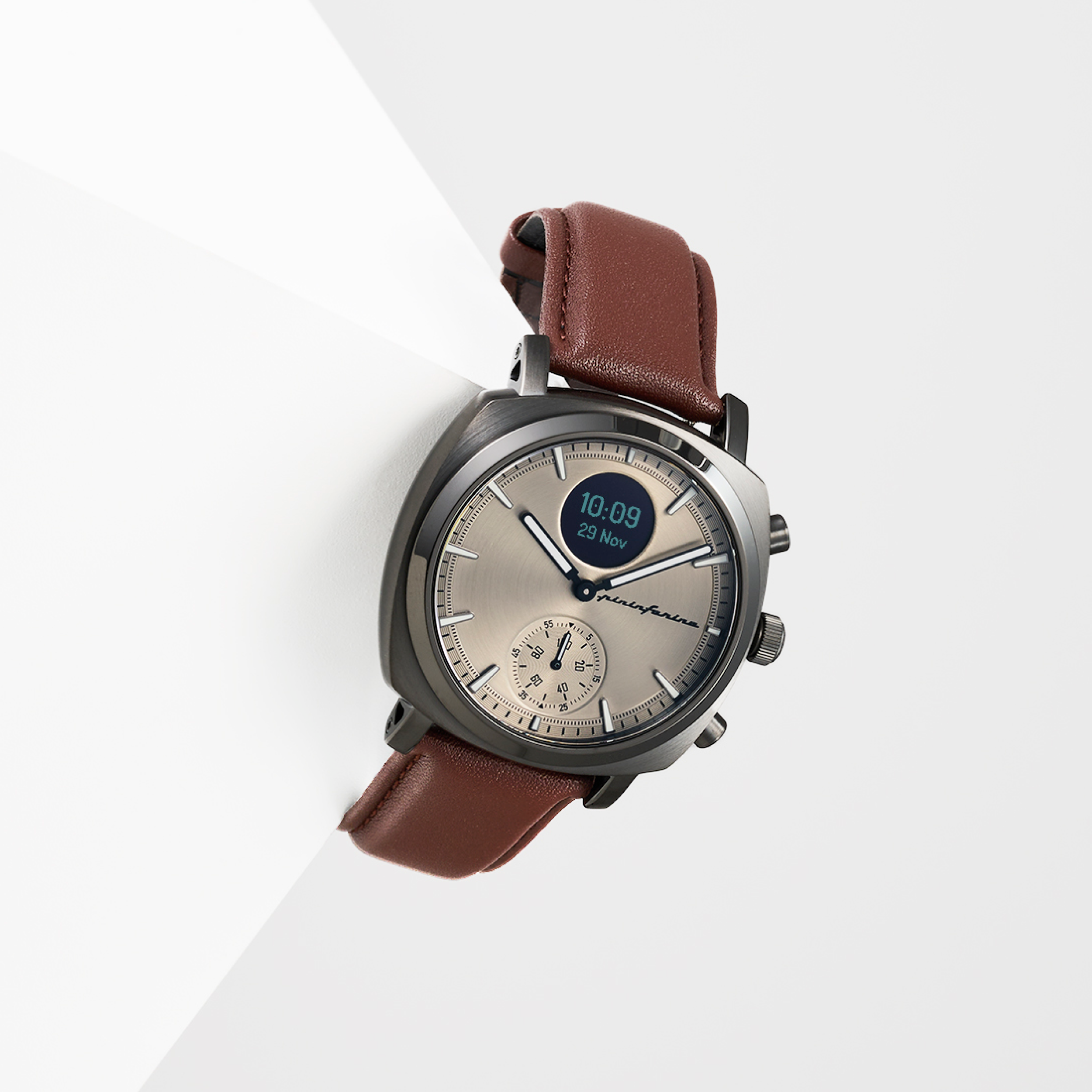 Dark Display mit leather, Senso grey Analoge Hybrid Genuine – Smartwatch digitalem PININFARINA