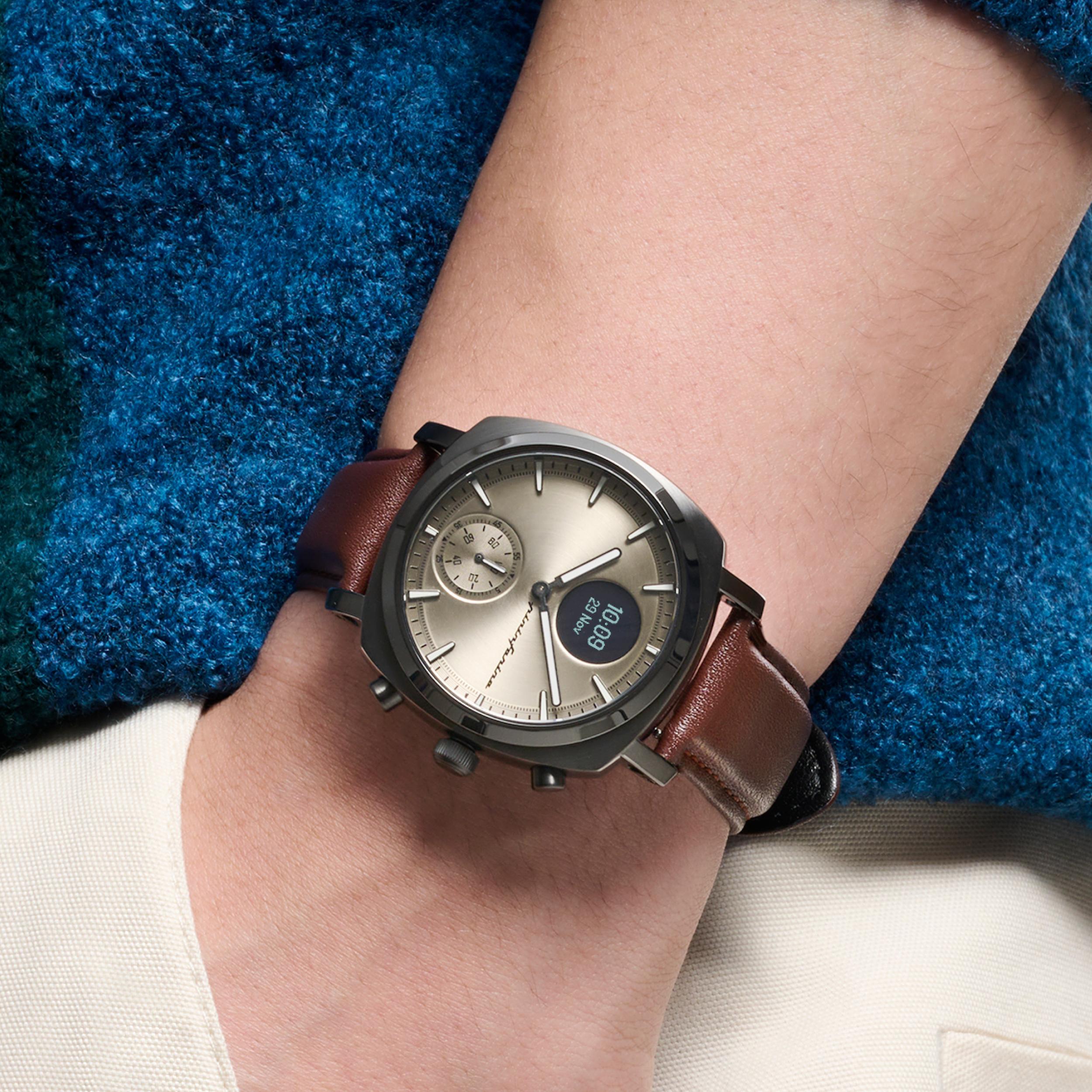 PININFARINA Senso Hybrid – Analoge Genuine Dark leather, digitalem Smartwatch Display grey mit