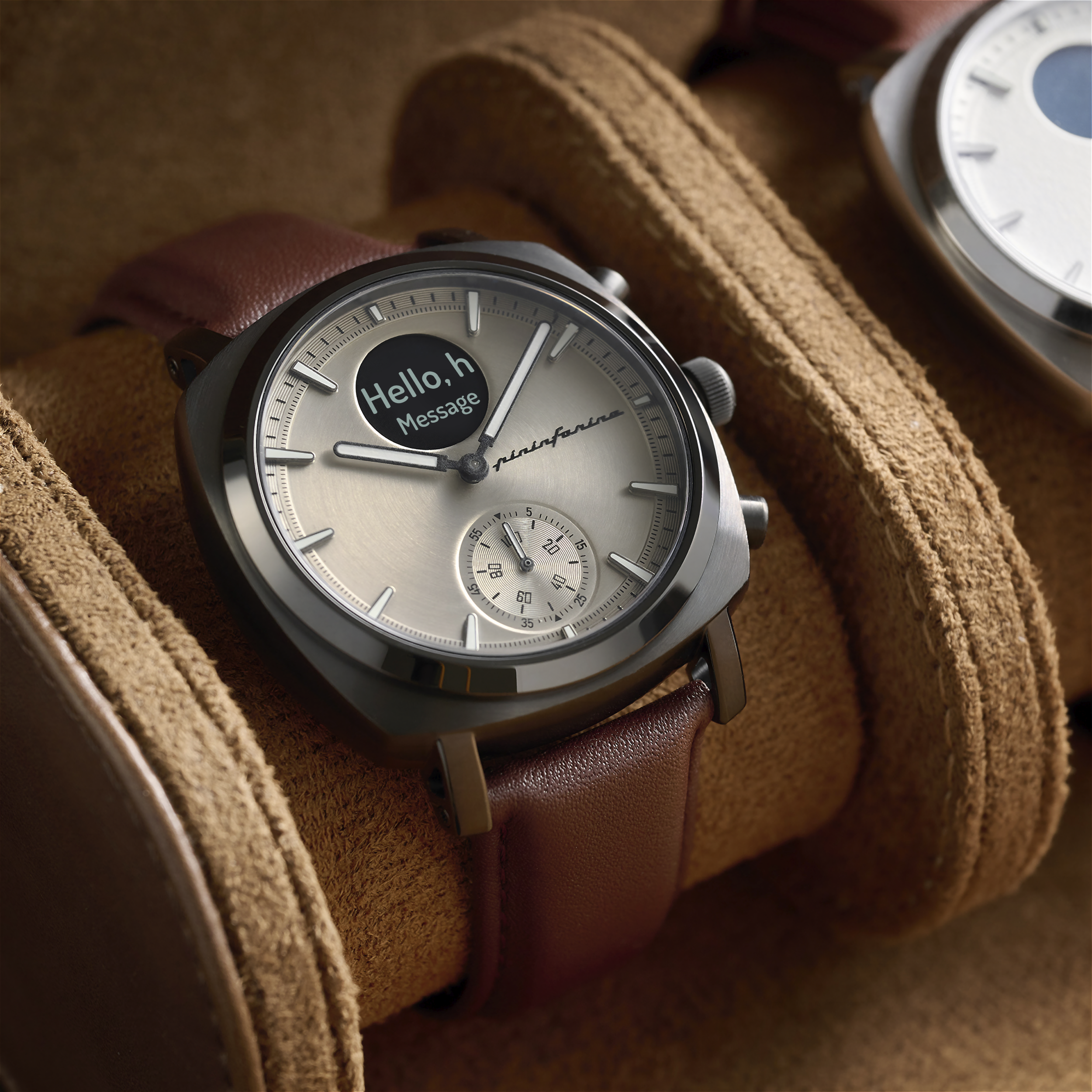 PININFARINA Senso Hybrid digitalem Genuine mit – Display Dark Smartwatch leather, grey Analoge