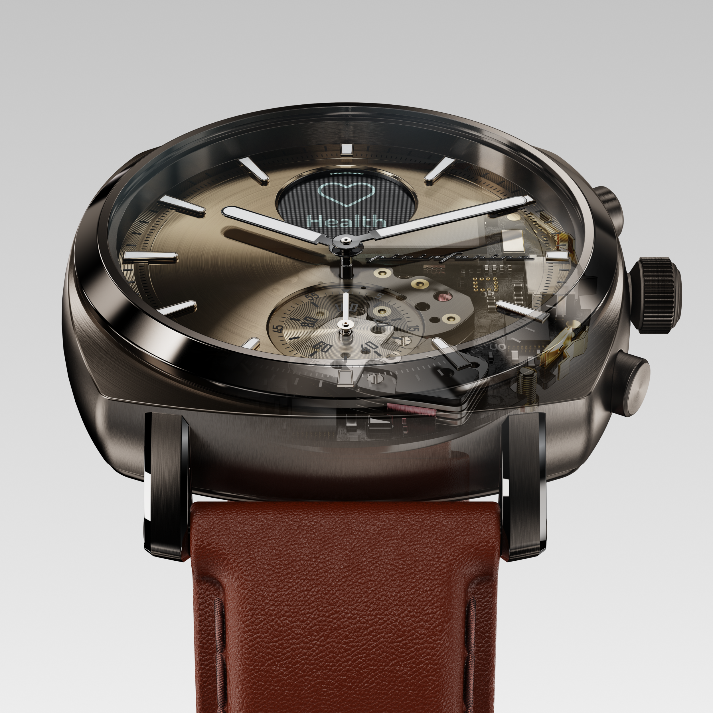 PININFARINA Senso Hybrid – Analoge Genuine Dark leather, digitalem Smartwatch Display grey mit