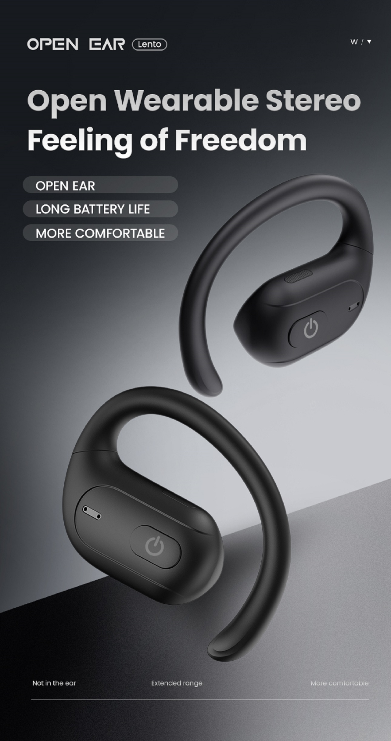 Kopfhörer MIRUX Open-ear Wireless Stereo Schwarz Sport, Lento