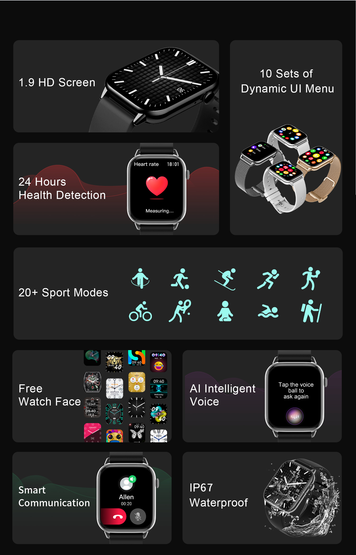 Silikon, Smartwatch Schwarz MIRUX NFC BT-Anruf Tracker Fitness HD11SW