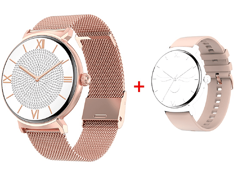 MIRUX DT4New GL BT-Anruf Smartwatch Fitness Tracker Silikon/Metall, Pink