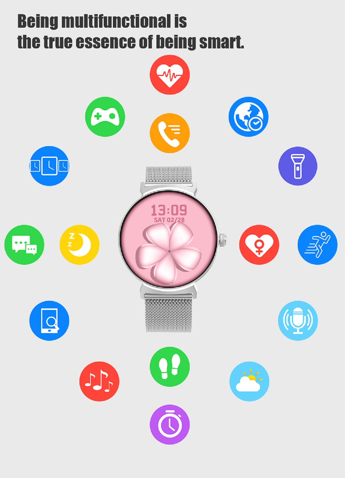 MIRUX DT4New BT-Anruf Rund Pink Aktivitätstracker Silikon, 240mm, Gold Smartwatch