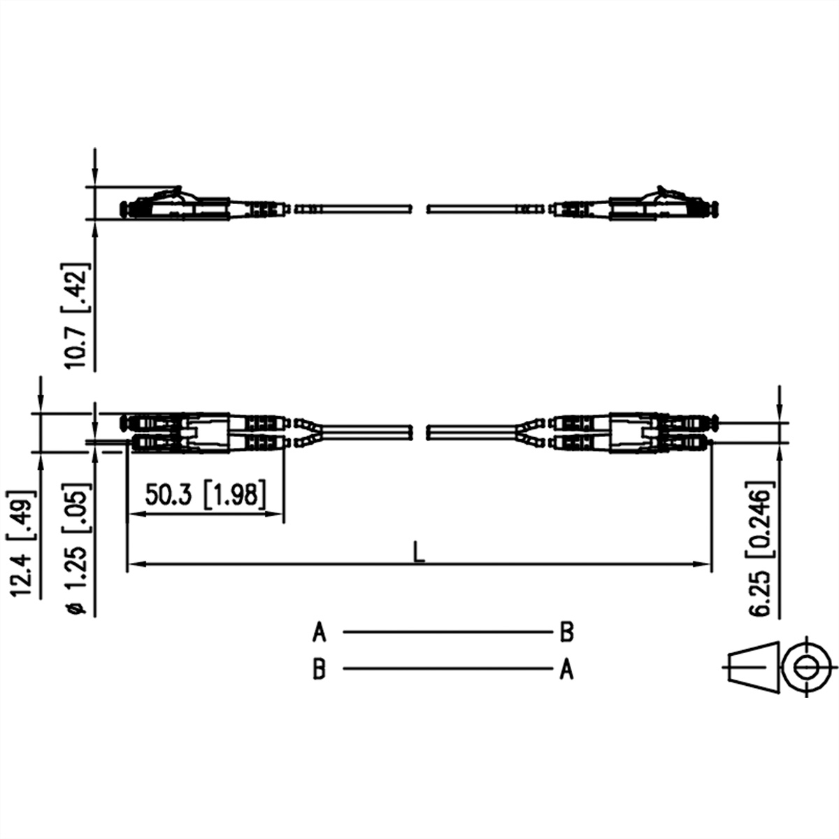 Technisch diagram met twee connectorparen met afmetingen en labels.
