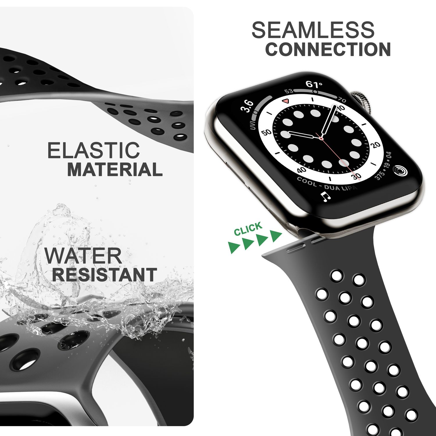 Ersatzarmband, Schwarz NALIA Smart-Watch Airflow Armband, 38mm/40mm/41mm, Apple Watch Silikon Apple, Grau