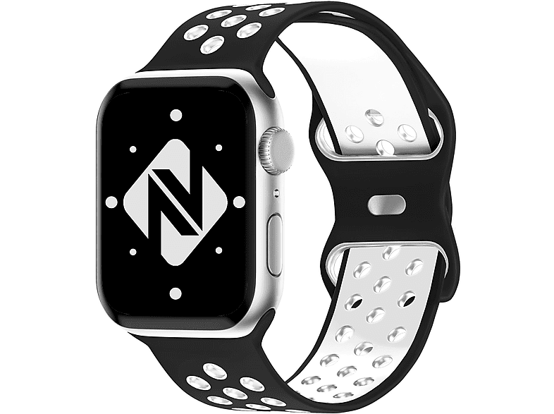 NALIA Airflow Silikon Smart-Watch Armband, Ersatzarmband, Apple, Apple Watch 42mm/44mm/45mm/49mm, Schwarz Weiß