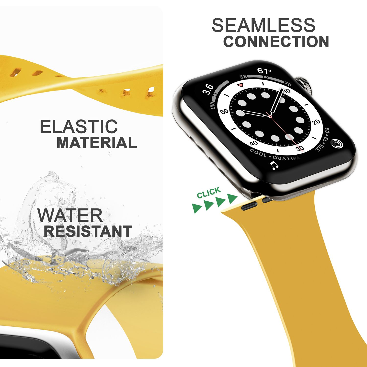 NALIA Smartwatch Silikon Armband, Ersatzarmband, Apple, 38mm/40mm/41mm, Apple Watch Gelb