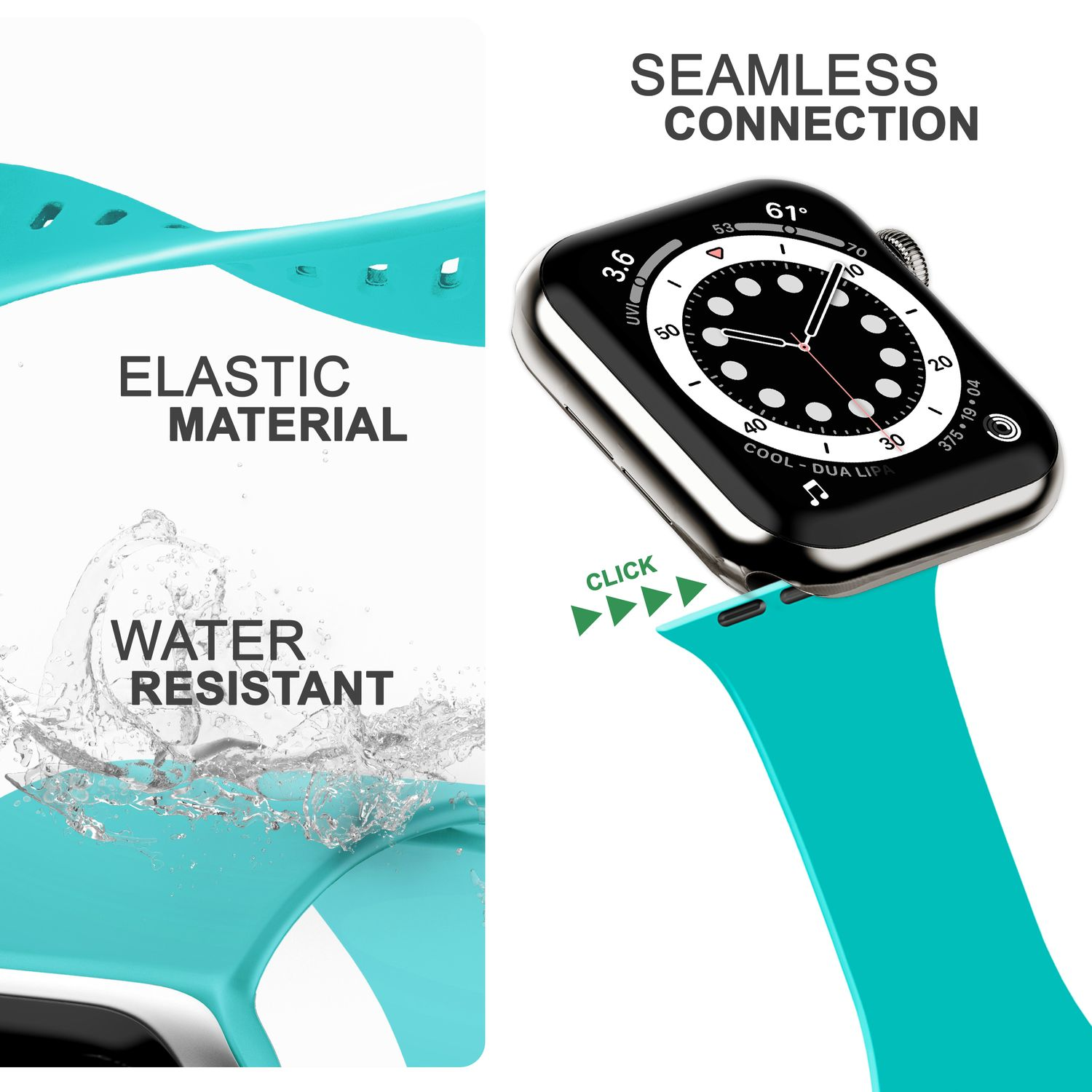 NALIA Smartwatch Silikon Armband, Apple, 42mm/44mm/45mm/49mm, Ersatzarmband, Watch Apple Türkis