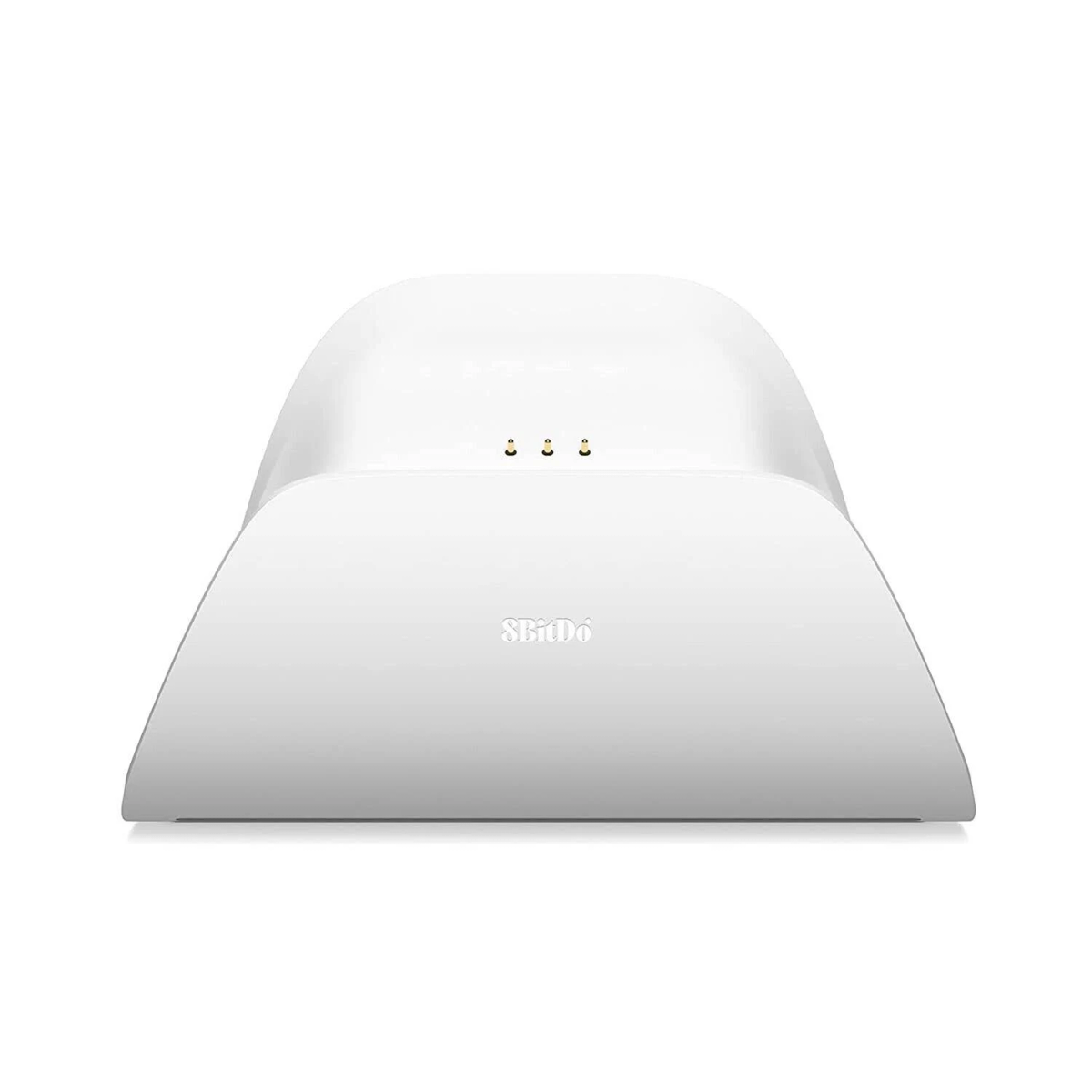 Białe urządzenie, prawdopodobnie lampa do paznokci. Zakrzywiony wierzch z trzema małymi światłami.