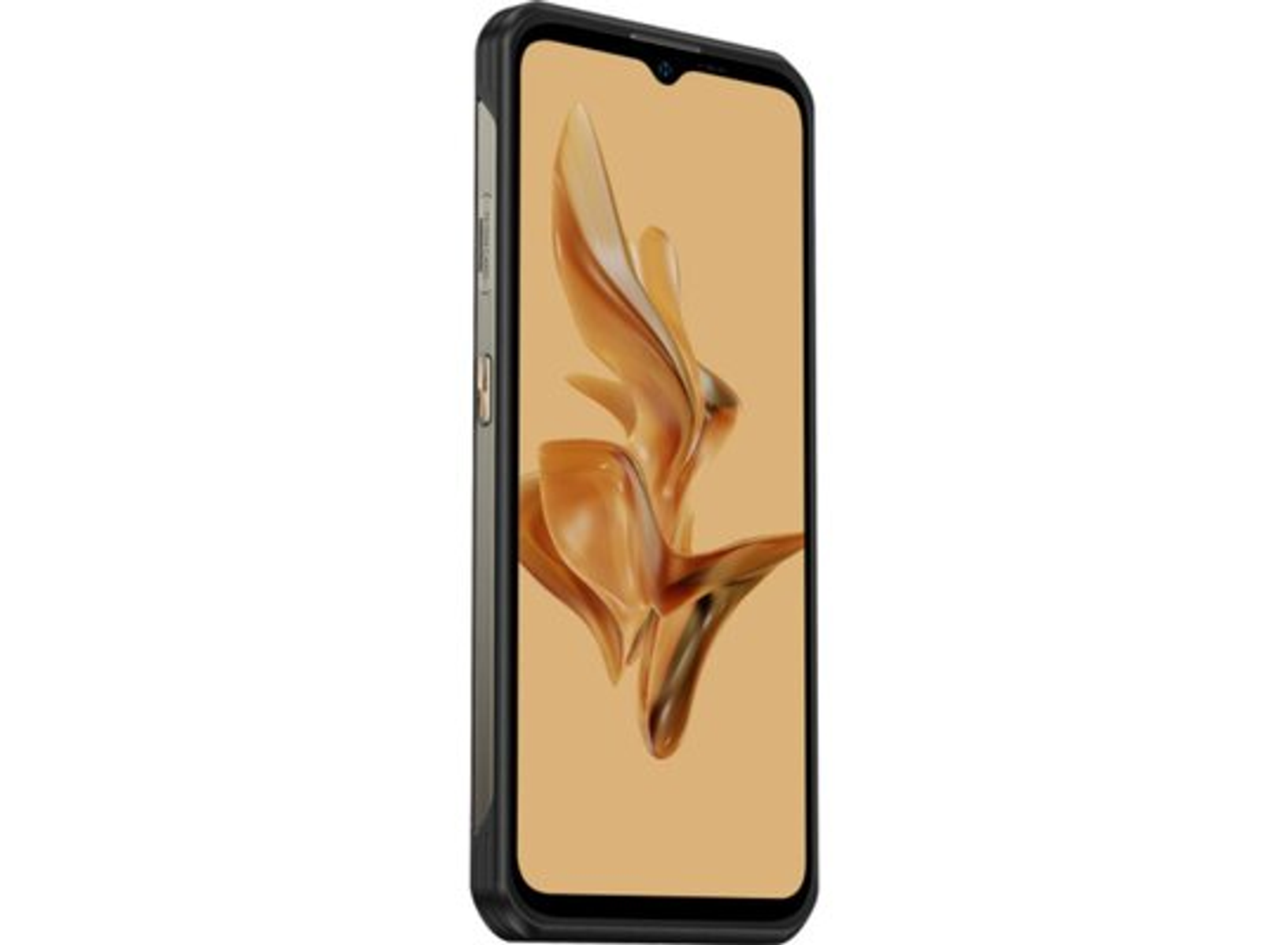 Ein schwarzes Telefon mit einem goldenen abstrakten Design auf dem Bildschirm.