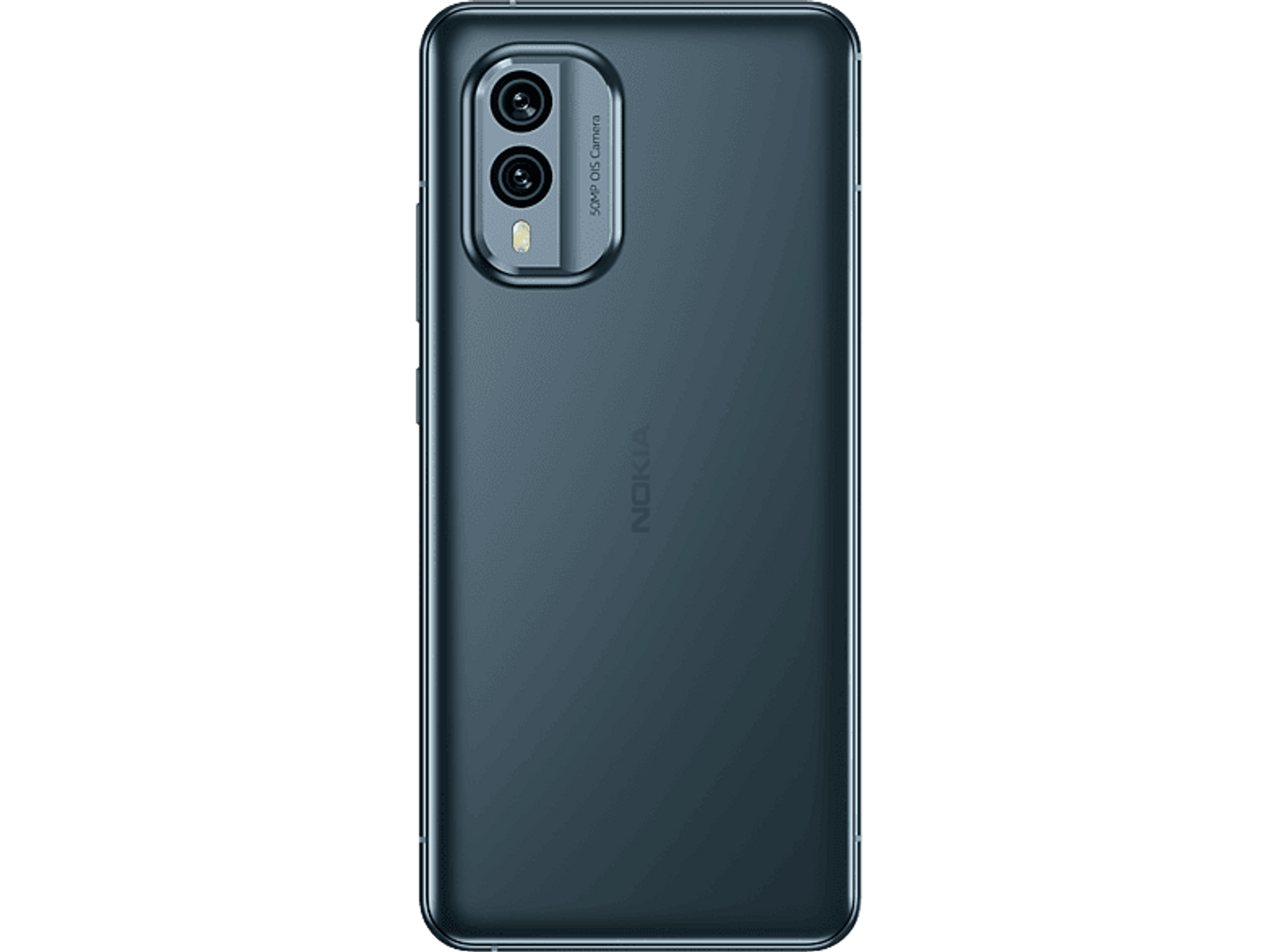 Rückseite eines dunkelblauen Smartphones mit Dual-Kameraobjektiven.