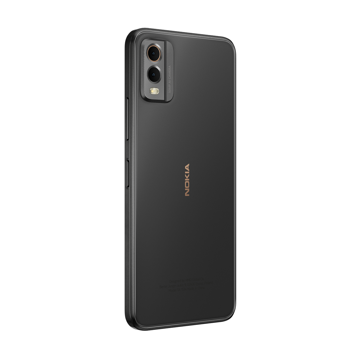 Schwarzes Nokia-Smartphone, Rückansicht, mit Kamera und Nokia-Logo sichtbar.