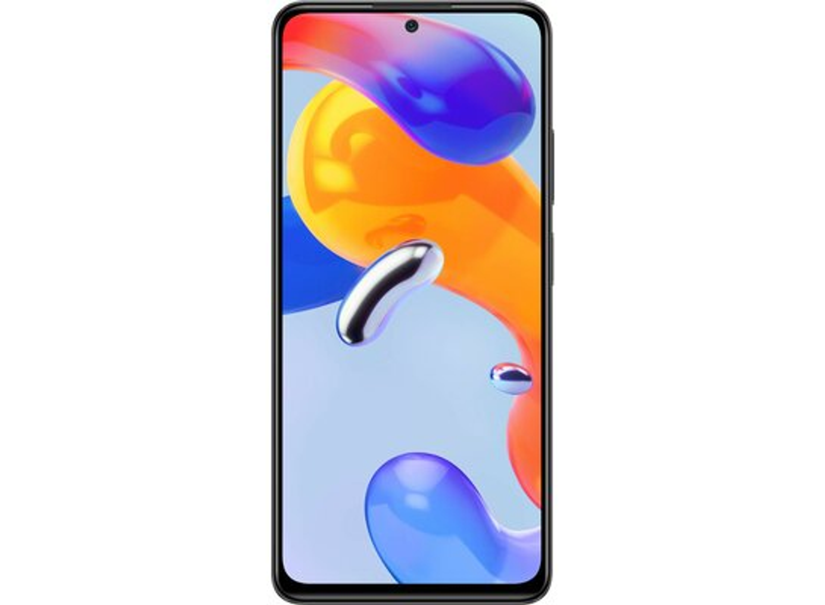 Redmi Note 11 Pro Smartphone mit schwarzem Rahmen, zeigt ein farbenfrohes abstraktes Design.