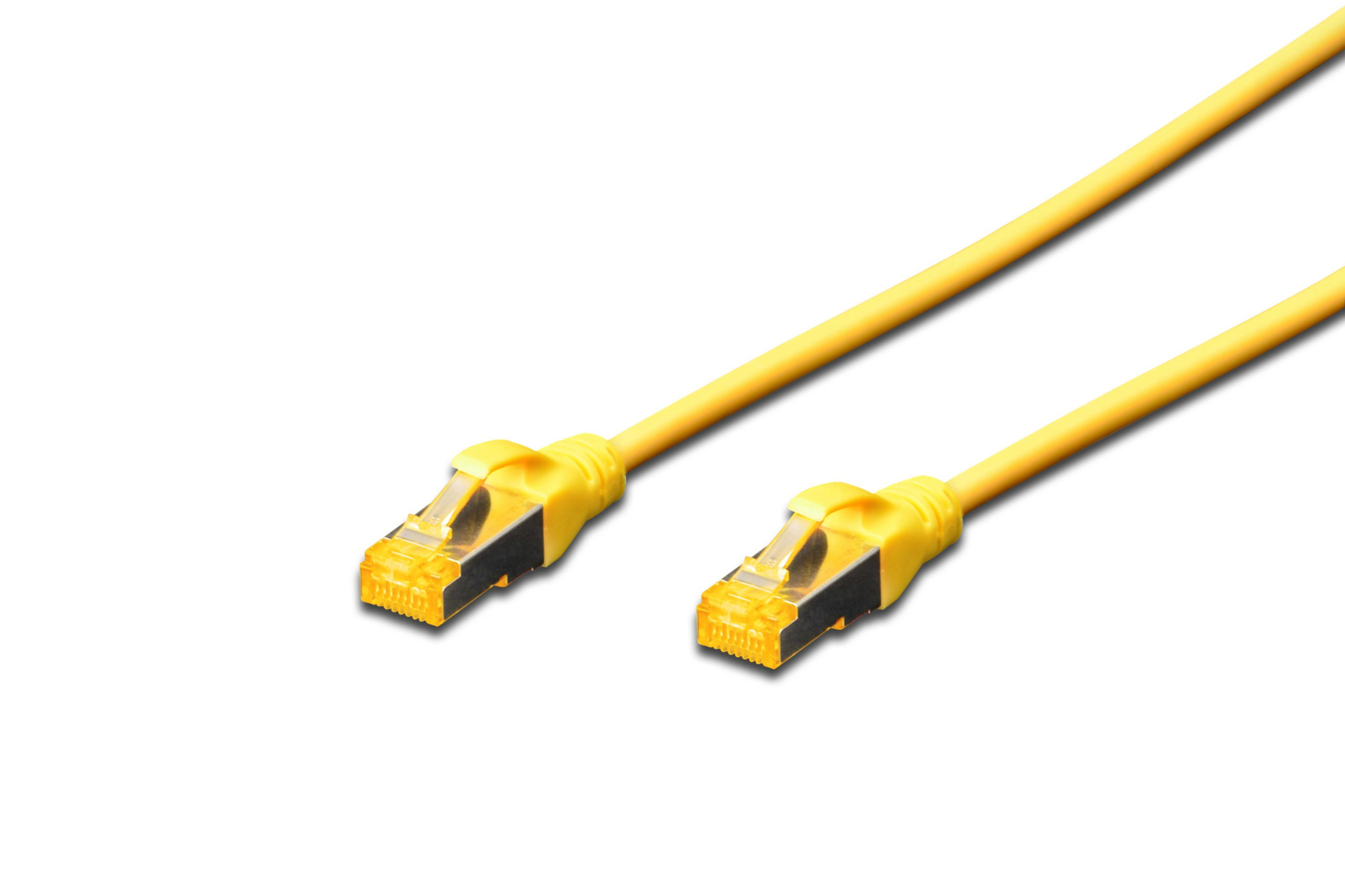 Due cavi Ethernet gialli con connettori, su sfondo bianco.