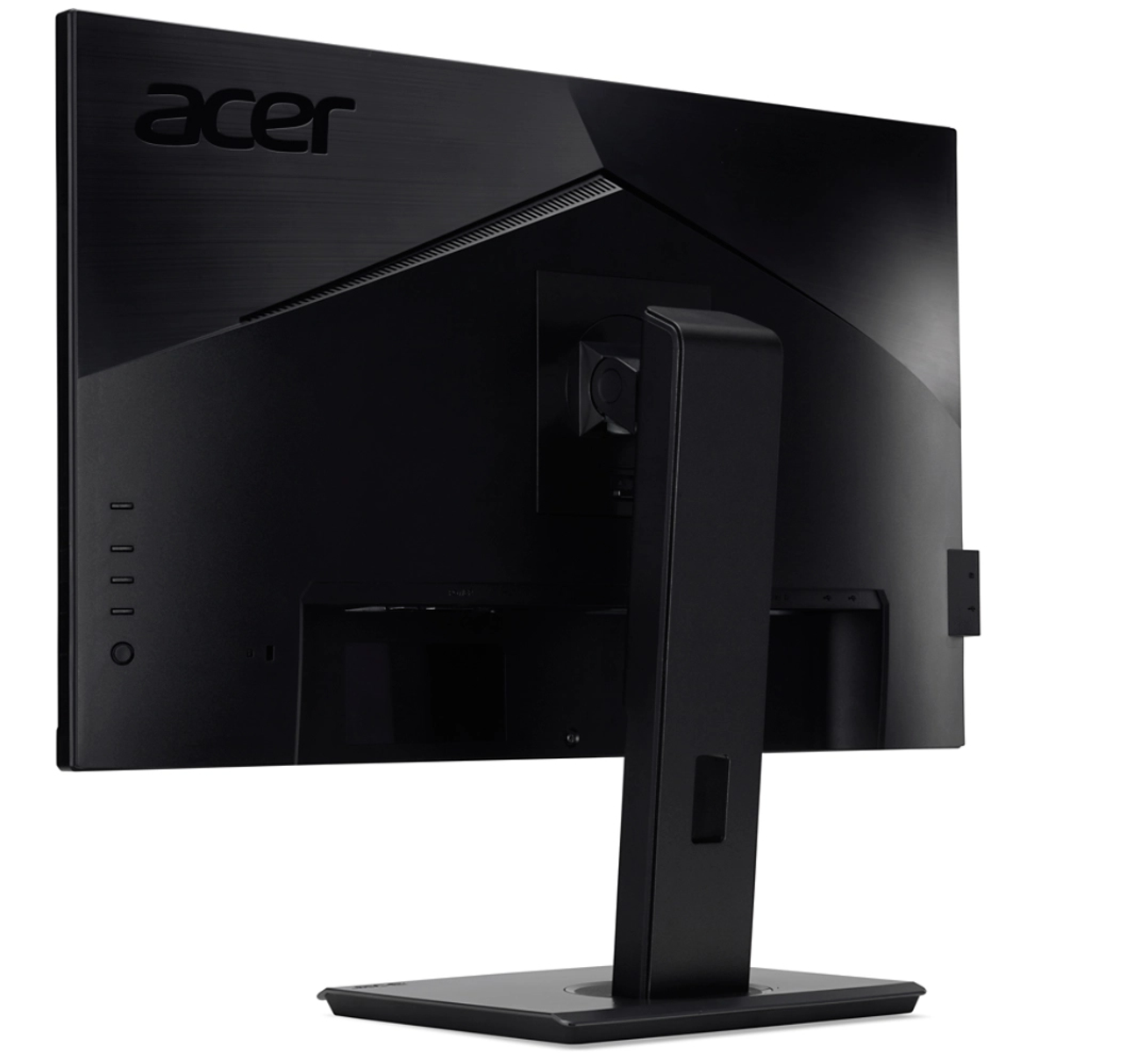 Tył czarnego monitora Acer. Widoczny jest stojak i porty.