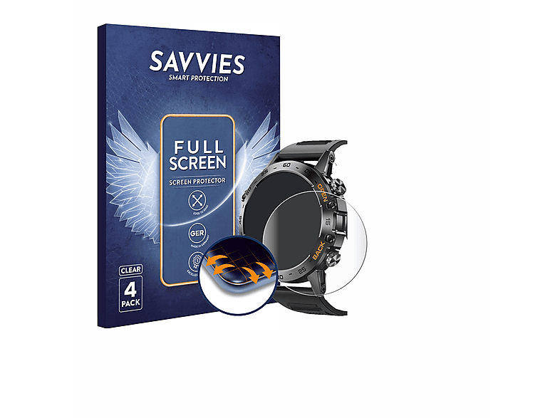 SAVVIES 4x Flex Full-Cover 3D Curved Schutzfolie(für Lemfo Smartwatch 1.39\