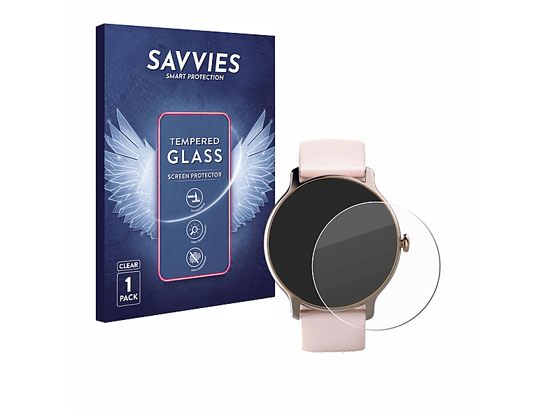 SAVVIES 9H klares Schutzglas(für Hama Fit Watch 4910) | Smartwatch Schutzfolien & Gläser