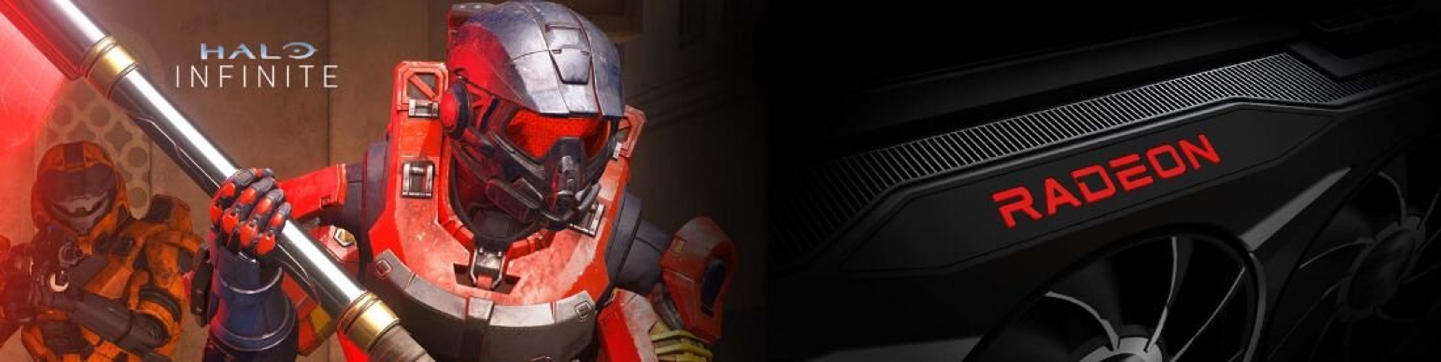 Un banner con Halo Infinite e una scheda grafica Radeon.
