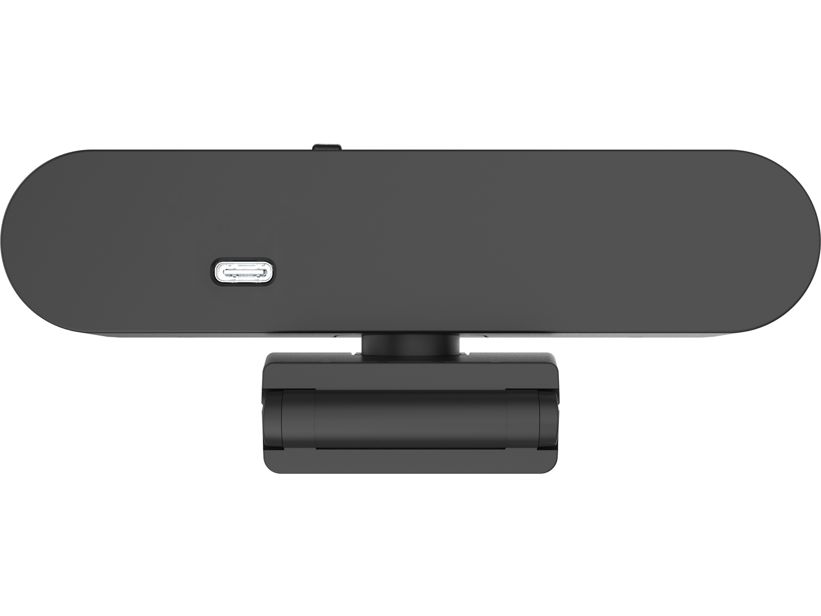 Tył czarnej kamery internetowej z portem USB-C.
