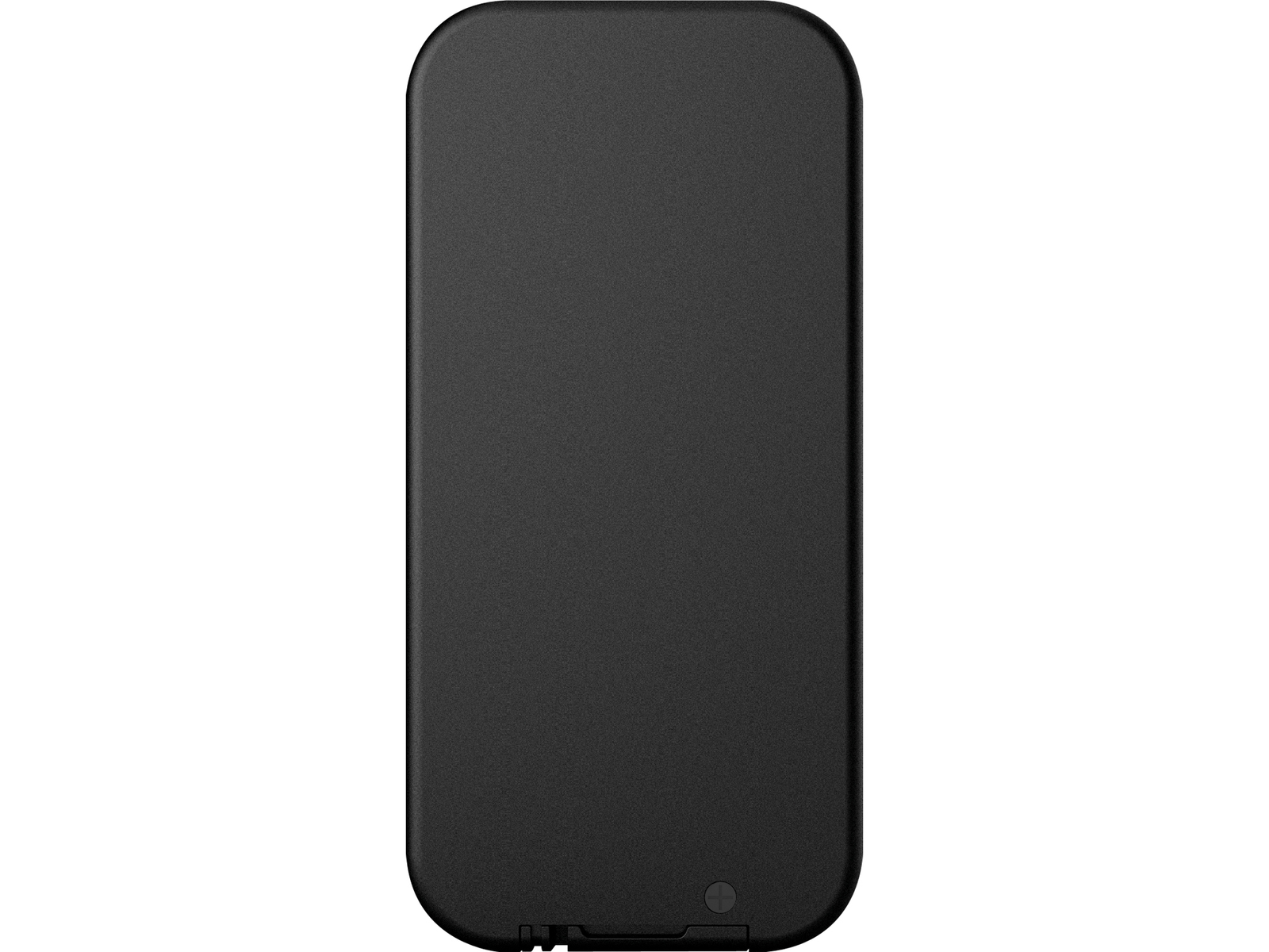 Proste czarne urządzenie z gładką powierzchnią i małym wycięciem na dole.