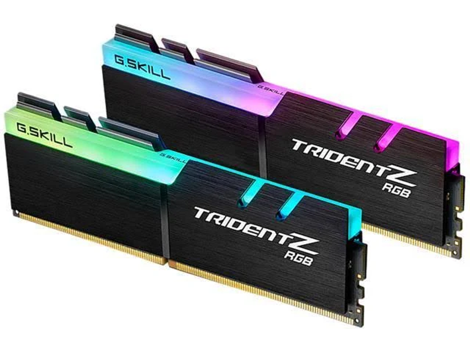 Due stick di RAM con luci colorate sulla parte superiore. Il marchio è G.SKILL.