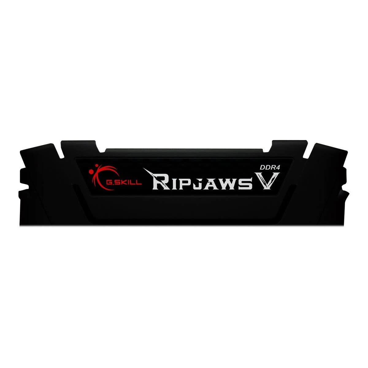 Schwarzer RAM-Stick mit dem G.SKILL Ripjaws DDR4 Logo darauf, vor weißem Hintergrund.