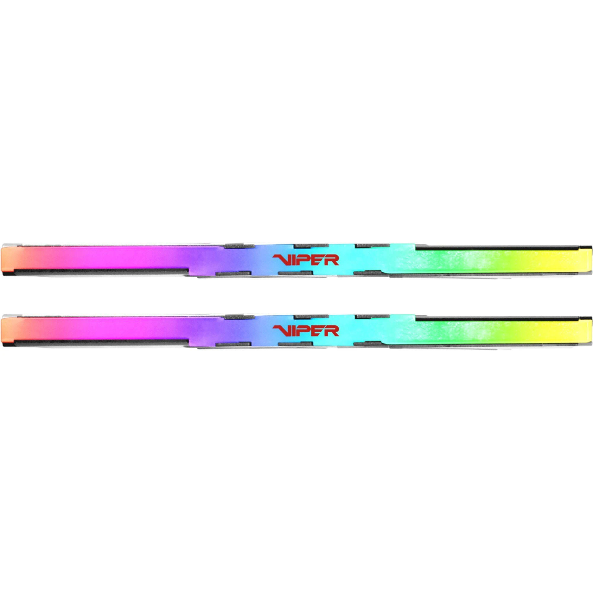 Zwei RAM-Riegel mit lebendiger, mehrfarbiger LED-Beleuchtung.
