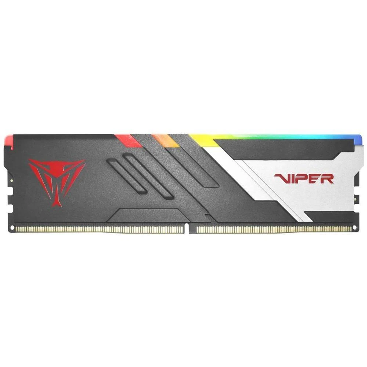 Stick RAM nero con logo rosso e striscia luminosa colorata.