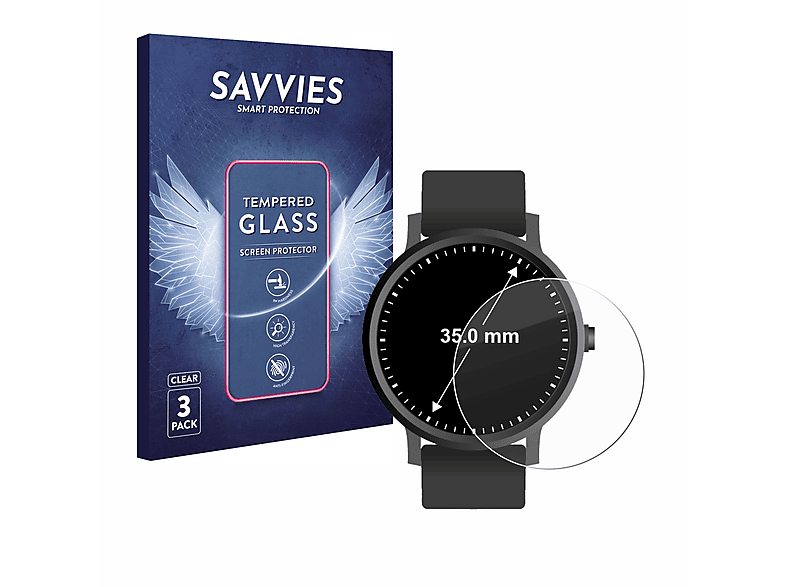 SAVVIES 3x 9H klares Schutzglas(für Universal Kreisrunde Displays (ø: 35 mm))