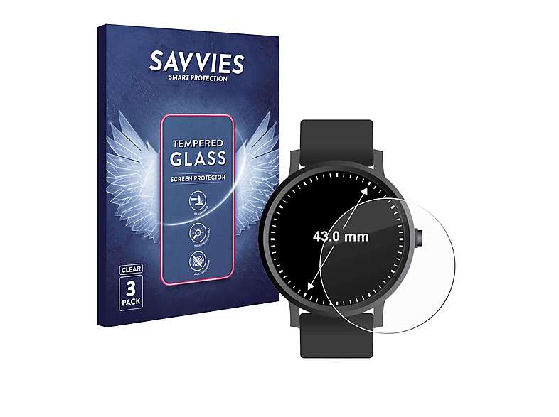 SAVVIES 3x 9H klares Schutzglas(für Universal Kreisrunde Displays (ø: 43 mm))