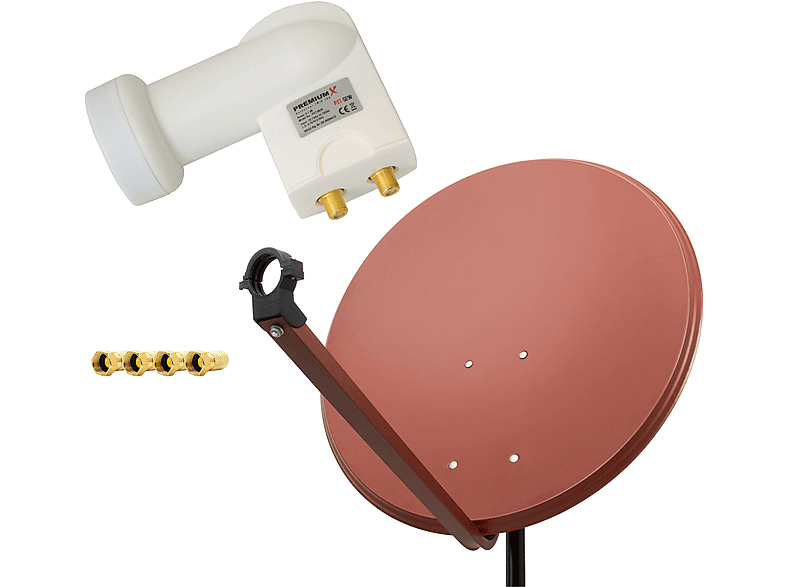 F-Stecker LNB) LNB Antenne PREMIUMX cm, weiß SAT (80 Twin Twin 80cm Anlage 4x Anlage Sat Ziegelrot