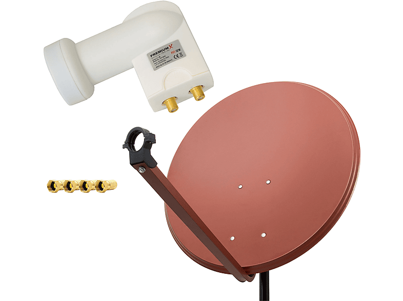 PREMIUMX SAT Anlage 80cm Antenne Ziegelrot Twin LNB weiß 4x F-Stecker Sat Anlage (80 cm, Twin LNB)