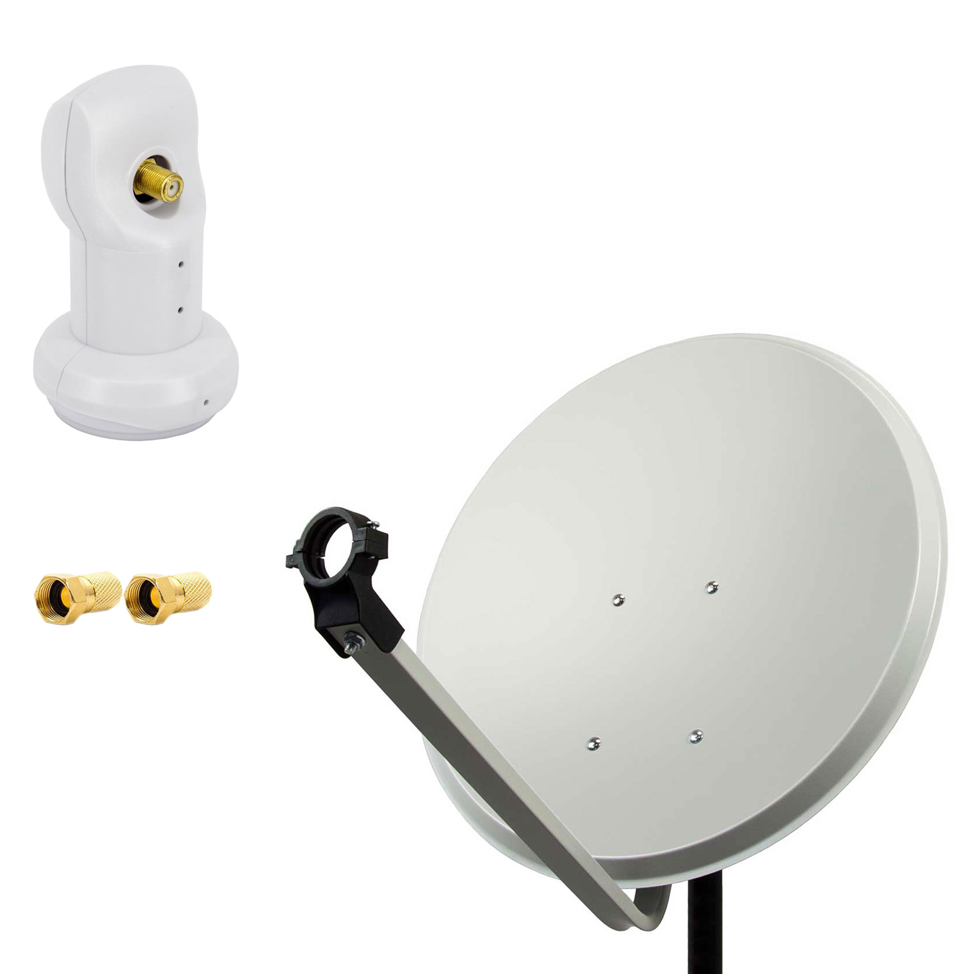 cm, PREMIUMX F-Stecker Single Hellgrau LNB) Single 60cm LNB Anlage Antenne (60 Sat Satellitenschüssel 2x