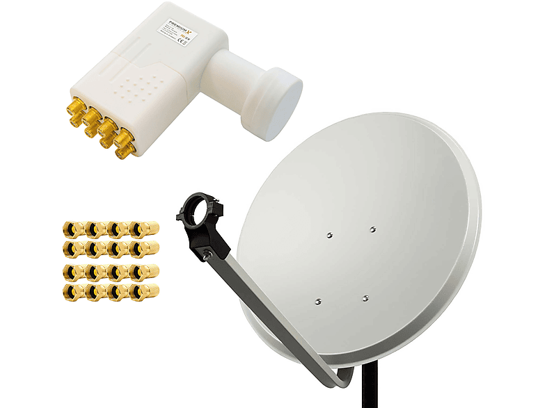 PREMIUMX LNB Sat SAT (80 Antenne weiß 16x Anlage Hellgrau Octo cm, Anlage 80cm Octo F-Stecker LNB)