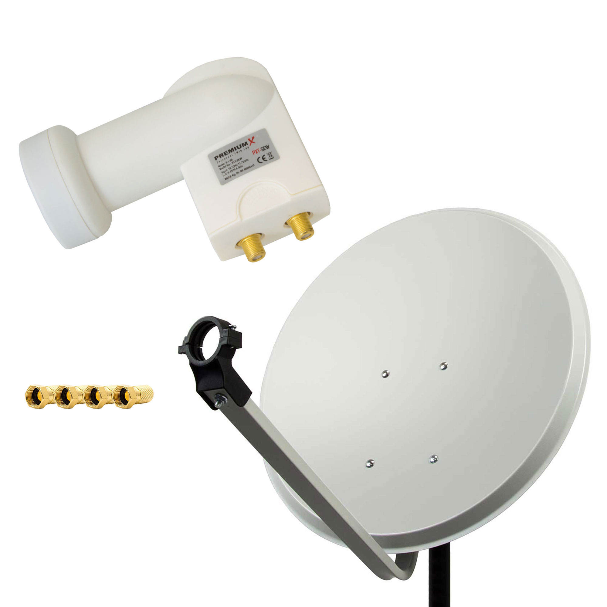 PREMIUMX Satellitenschüssel 60cm LNB Hellgrau 4x Twin Antenne (60 Sat weiß F-Stecker LNB) cm, Anlage Twin