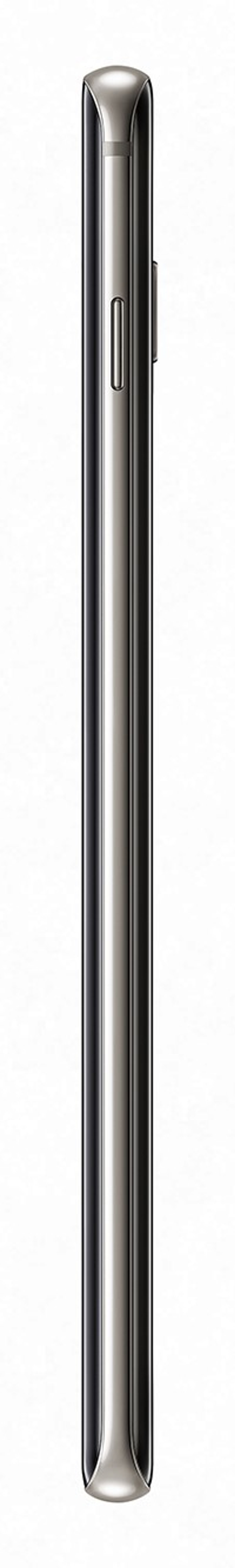 Silbernes Telefon, Seitenansicht. Knöpfe und Kanten sind sichtbar. Glänzendes Metallic-Finish.