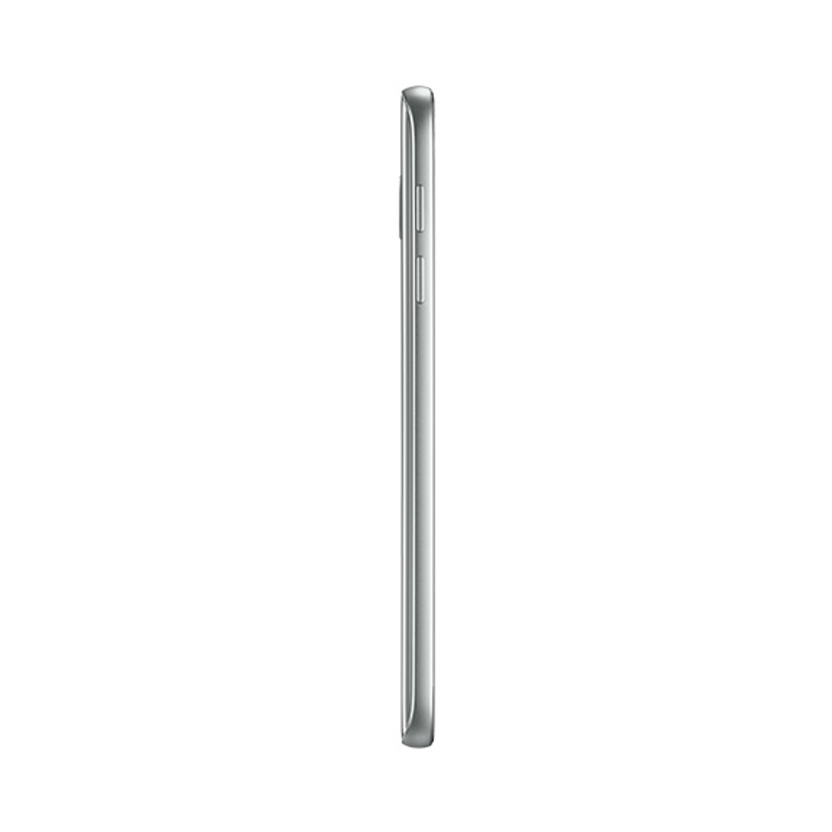 Seitenansicht eines silbernen Smartphones. Das Telefon ist schlank und hat Knöpfe an der Seite.