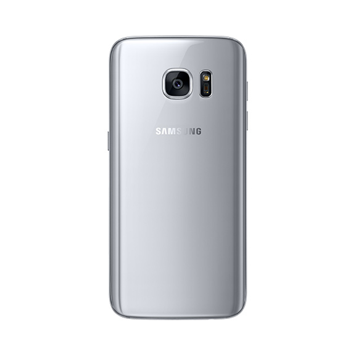 Silbernes Smartphone mit Kamera und Samsung-Logo.