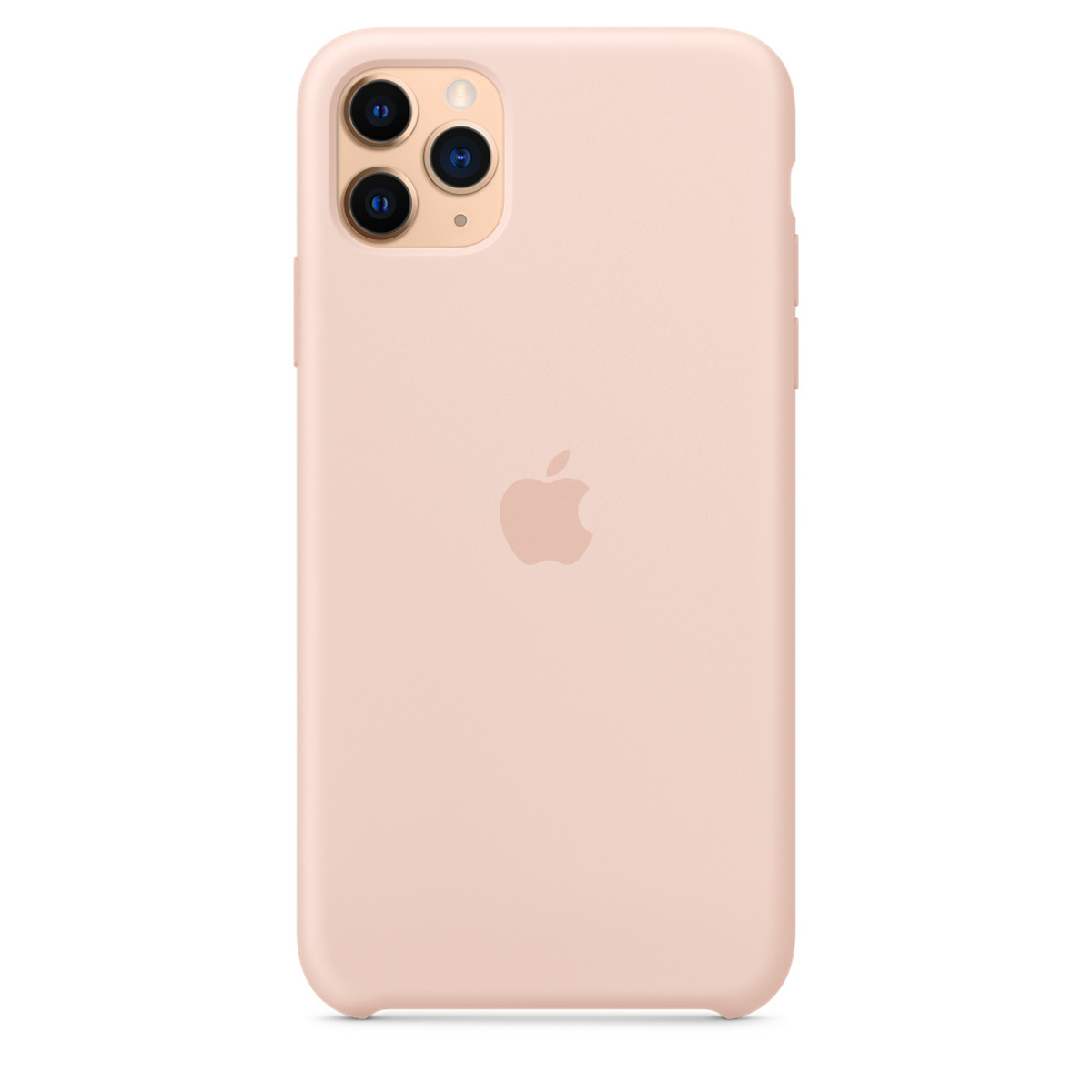 Une coque d'iPhone rose avec le logo Apple. Elle est sur fond blanc.