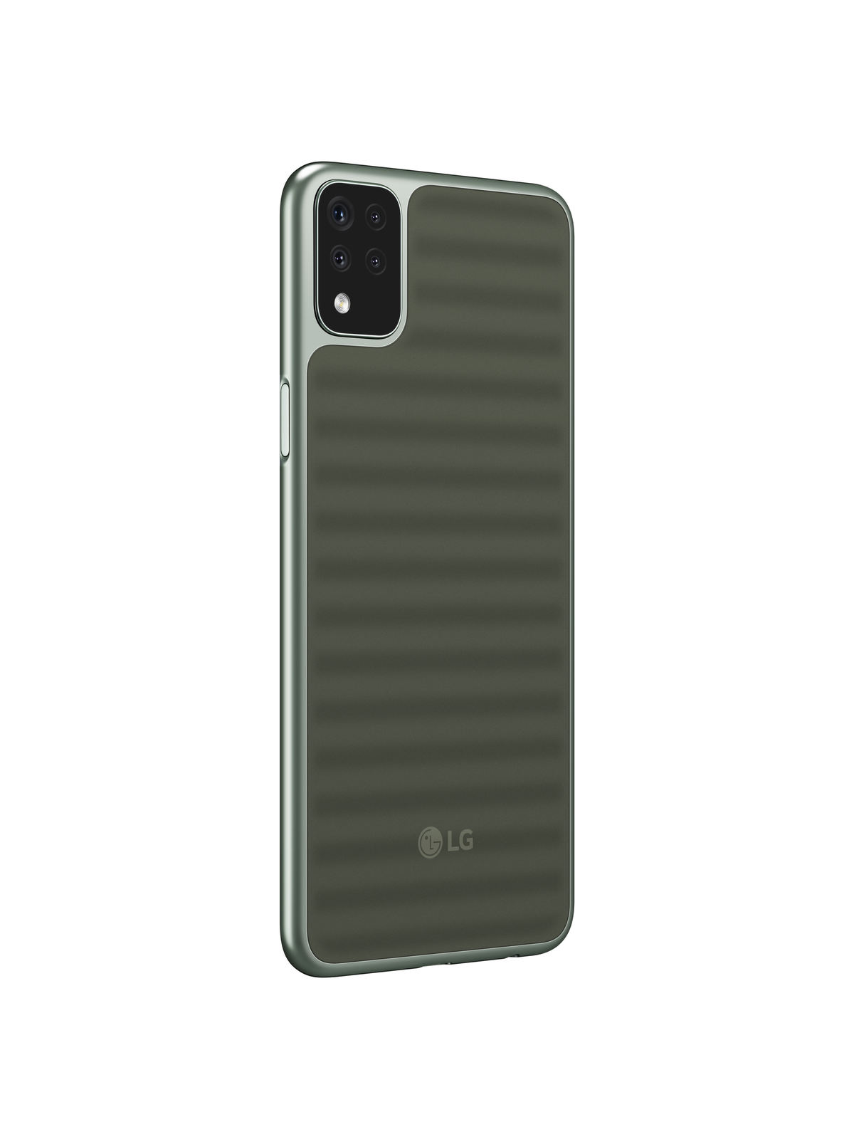 Grüne Handyhülle mit strukturierter Rückseite und LG-Logo.