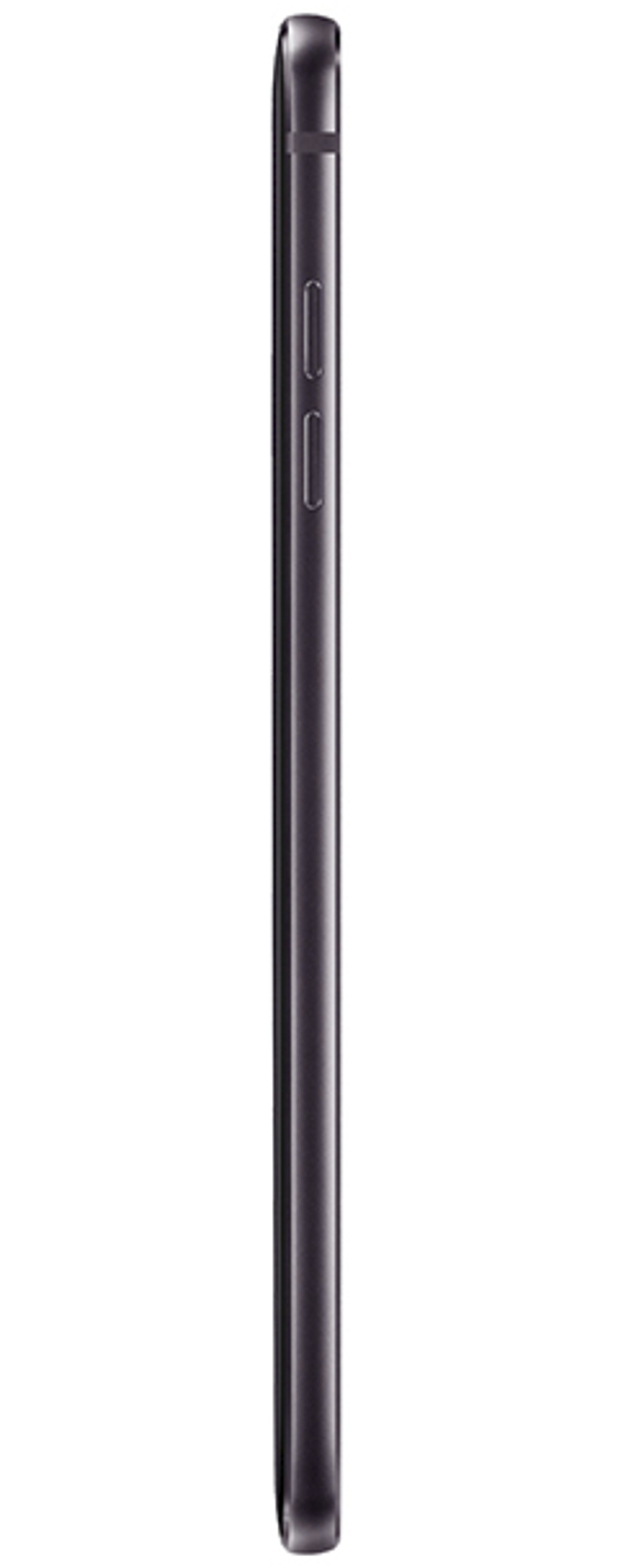 Schwarzes Smartphone-Seitenansicht mit Lautstärke- und Ein-/Aus-Taste.