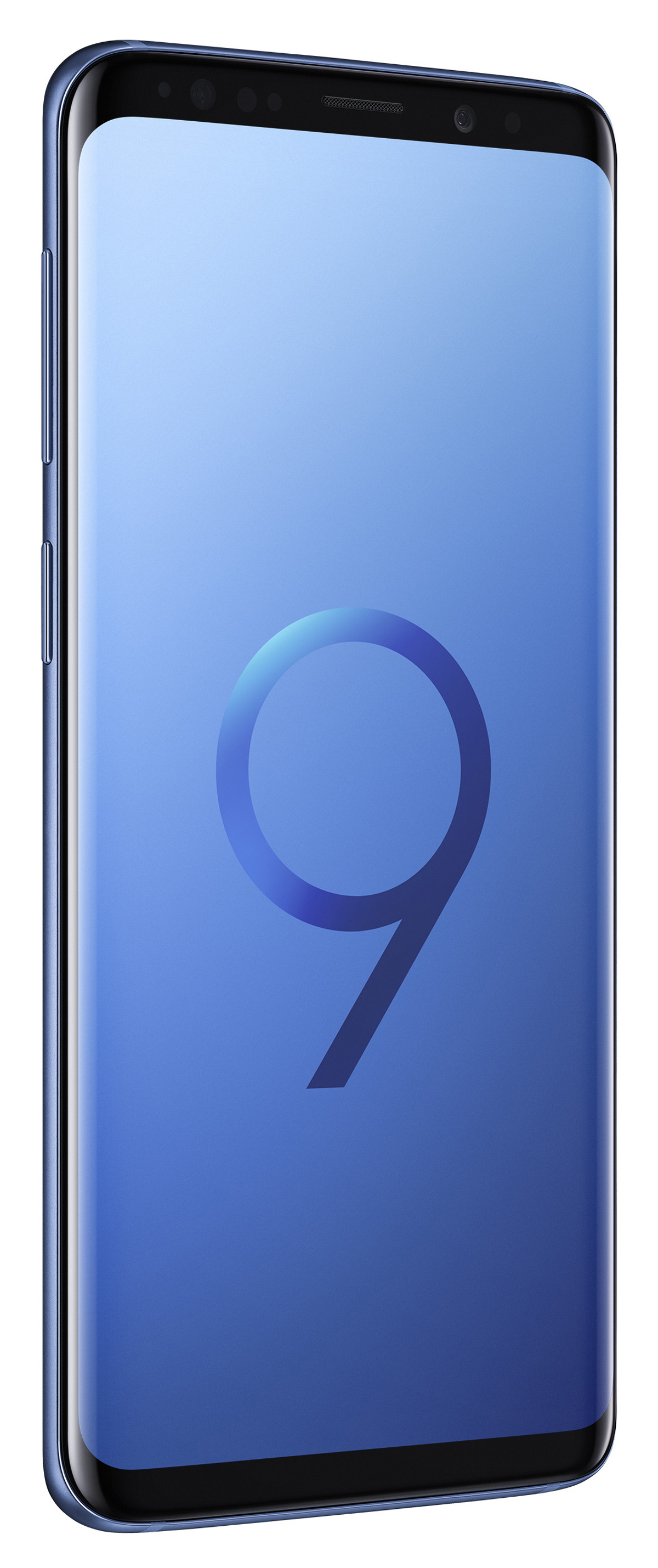 Ein blaues Samsung-Telefon, das die Zahl 9 auf dem Bildschirm zeigt.