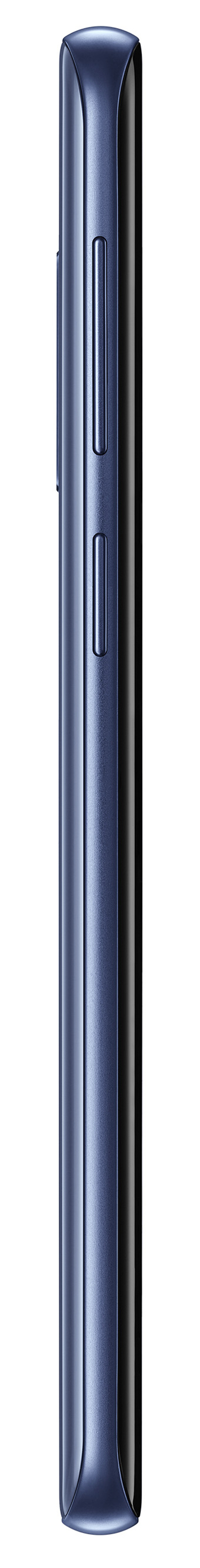Seitenansicht eines blauen Smartphones mit Lautstärke- und Ein-/Aus-Taste.