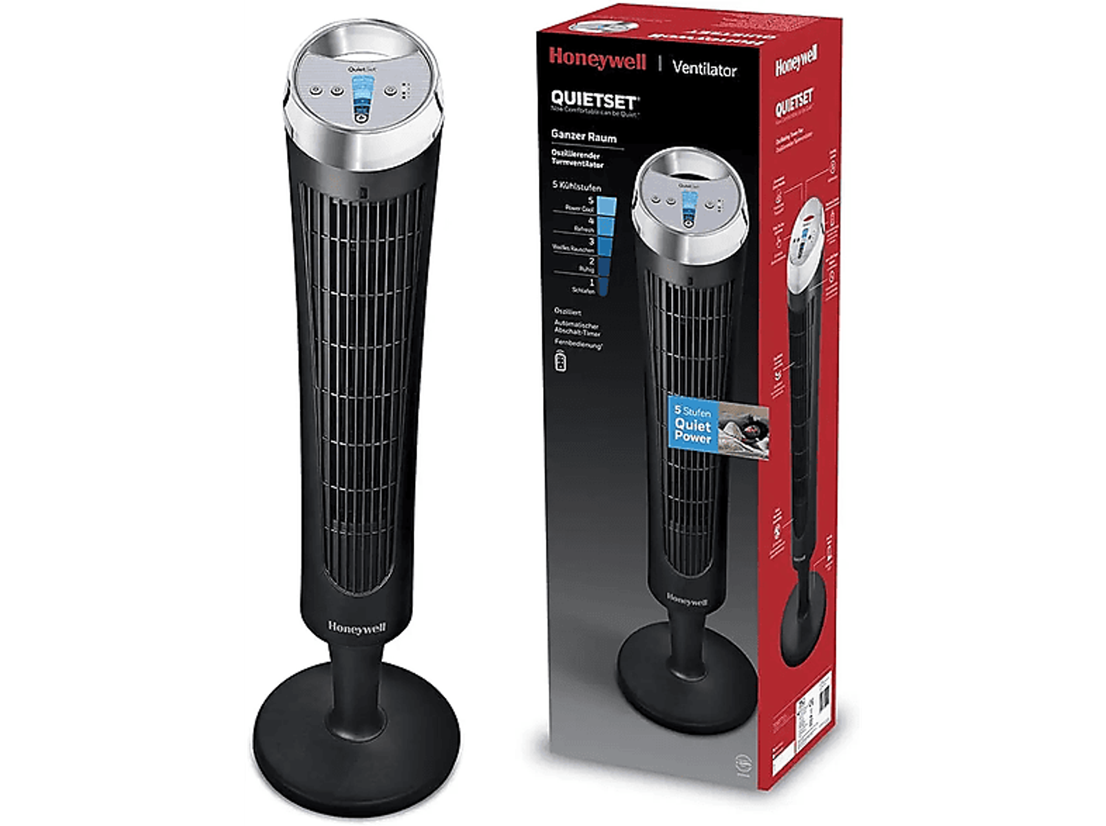 HONEYWELL HY 254 E 4 (35 FAN QUIET Watt) Turmventilator Schwarz/Chrom SET