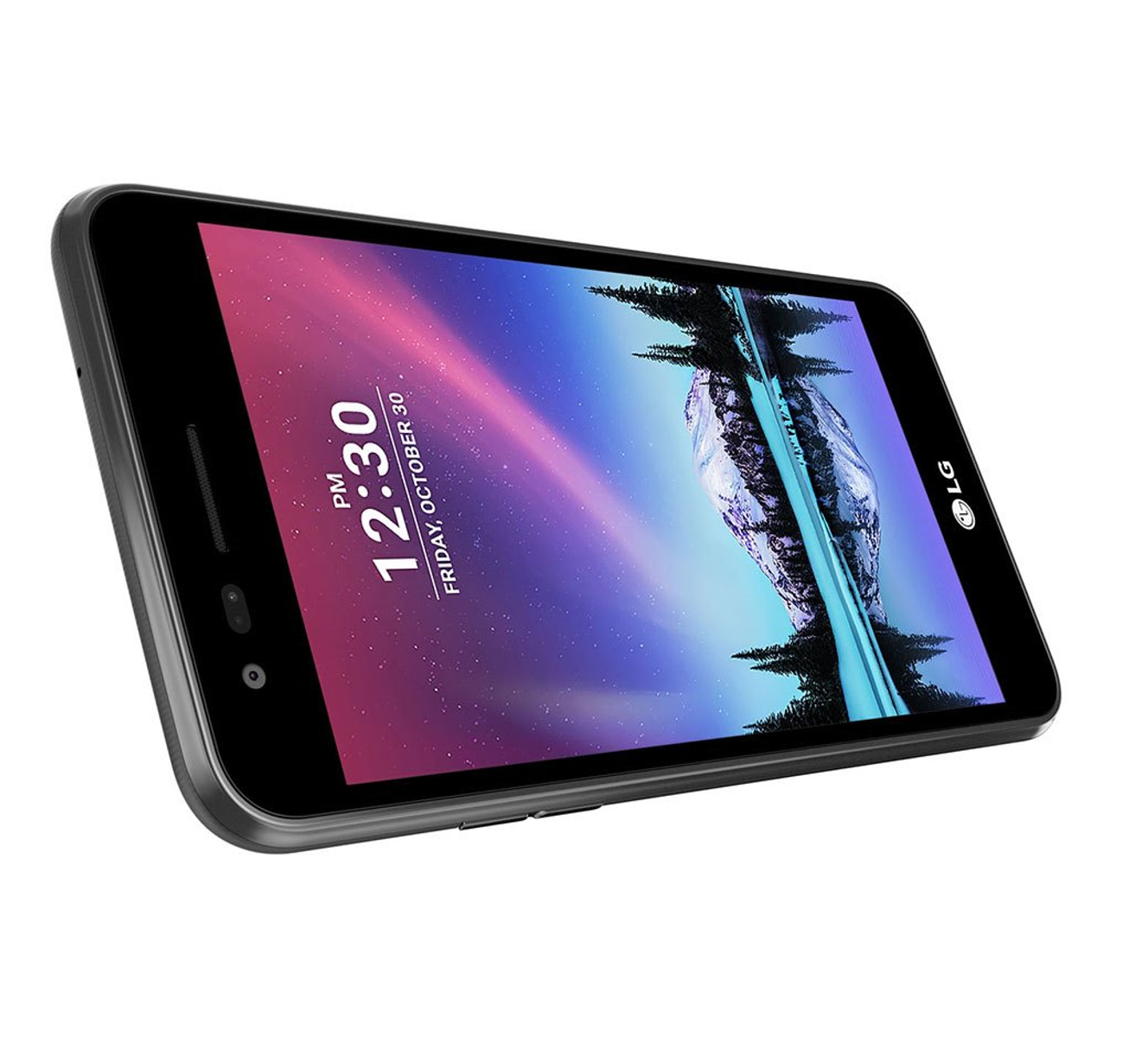 Schwarzes LG-Smartphone mit farbenfrohem, sternenklarem Himmel. Angesicht.